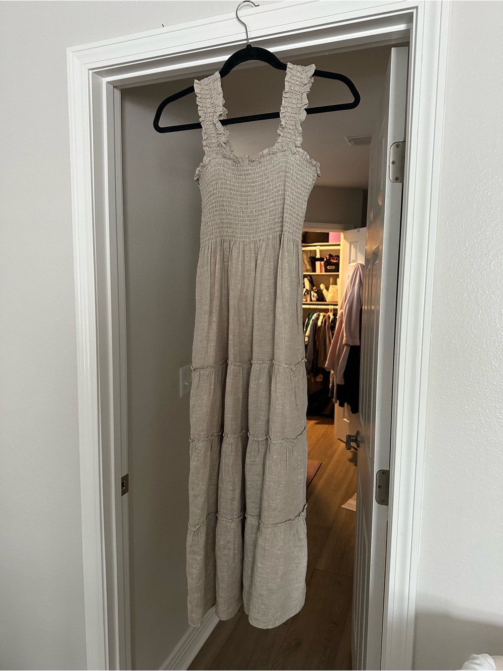 100% European Linen Smocked Midi Dress